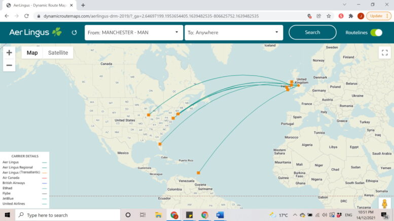 aer lingus route map north america